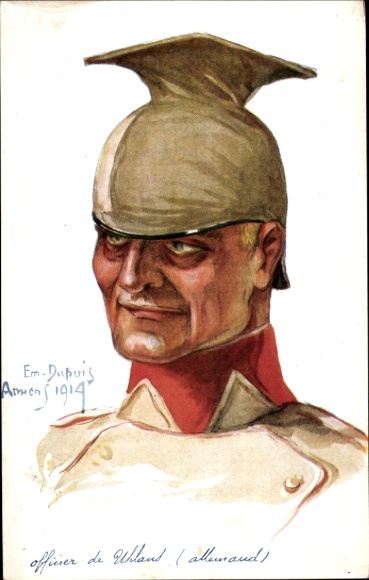 Kunstenaar Ak Dupuis, Emil, Duitse soldaat in uniform, officier van de Ulanen, Amiens 1914