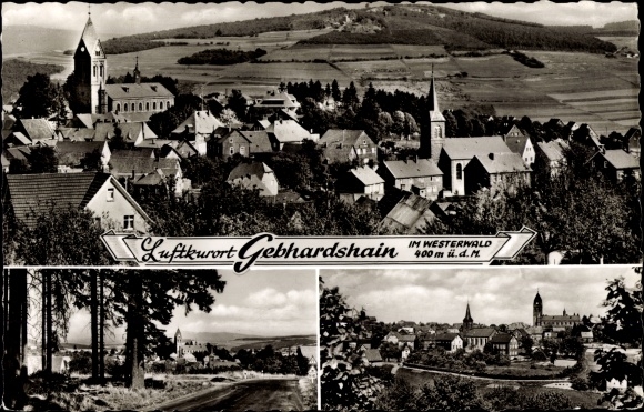 Postcard Gebhardshain in the Westerwald, panorama, church