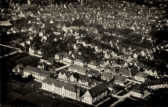Postcard Memmingen in Swabia, aerial photograph