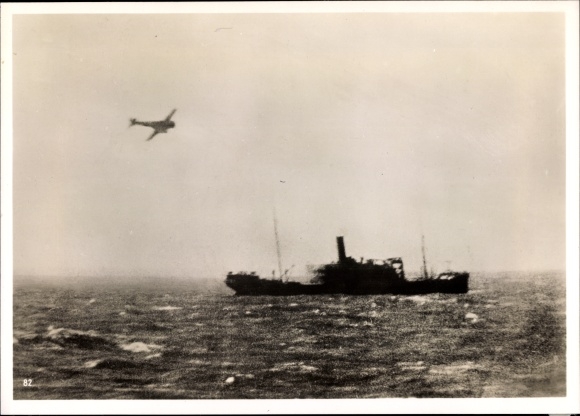 Photo German fighter plane fires on British steamers in the English Channel