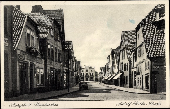 Postcard Obernkirchen in Schaumburg, Adolf Hitler Strasse, shops
