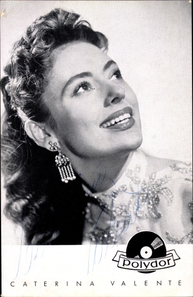 Postcard actress and singer Caterina Valente, Polydor records, portrait, autograph