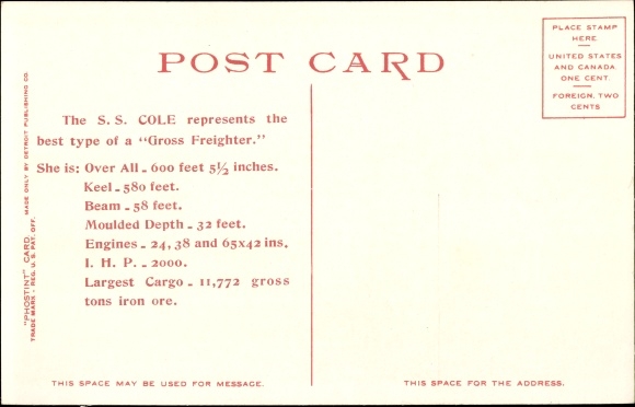 Postcard river steamer, cargo ship SS Thomas Cole