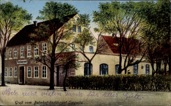 Ak Singwitz Obergurig Sachsen, Bahnhof-Restaurant