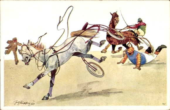 Artist Postcard Schönpflug, F., Chariot, Chariot driver lying on the ground