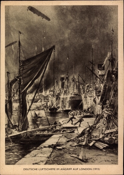 Artist PC Stöwer, Willy, German Airships, Attack on London 1915, Wehrillustrated Wehrmacht