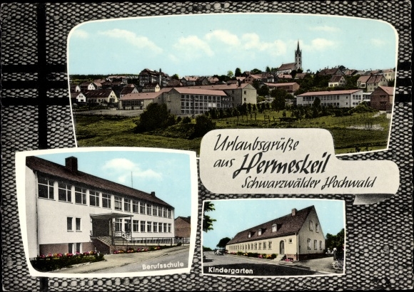 Postcard Hermeskeil in Rhineland-Palatinate, partial view, vocational school, kindergarten