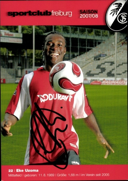 Autograph card footballer Eke Uzoma, SC Freiburg, autograph