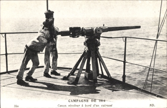 CPA Campagne de 1914, Canon révolver à bord d'un cuirassé