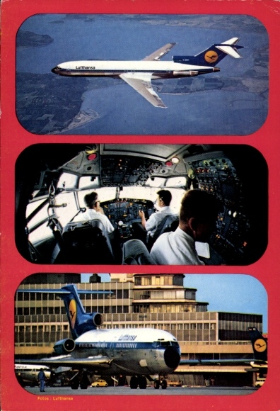 Ak passagiersvliegtuig Lufthansa, Boeing 727 B Europa-Jet, piloten in de cockpit
