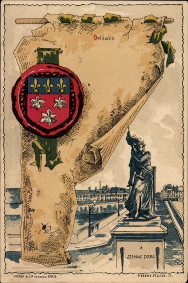 Artist Coat of Arms Chromo-Litho Hantz, Helene, Orléans Loiret, Monument to Joan of Arc