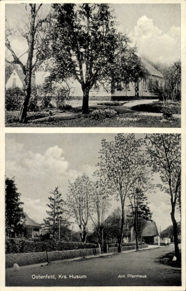 Ak Ostenfeld bij Husum in Noord-Friesland, pastorie, boswachtershuis