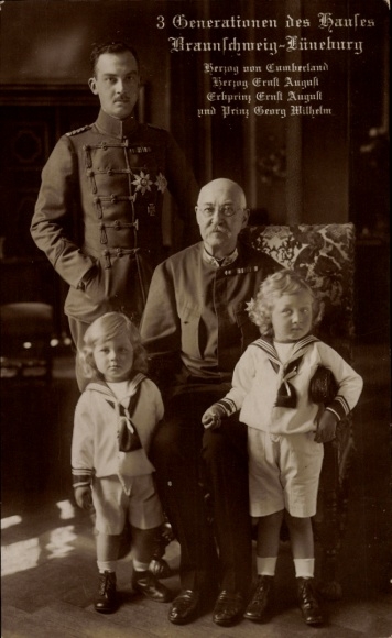 Postcard 3 generations of the House of Brunswick Lüneburg, Duke Ernst August, Duke of Cumberland