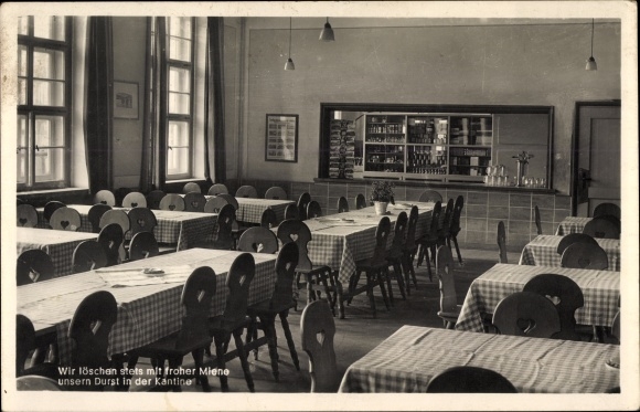Postcard Sonthofen in Oberallgäu Swabia, We always quench our thirst in the canteen with a happy face