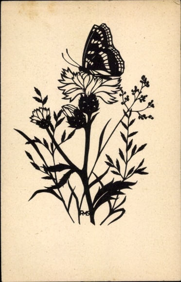 Paper cutting artist Postcard butterfly sitting on dandelion
