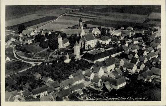 Postcard Bissingen near Donauwörth in Swabia Bavaria, aerial photograph