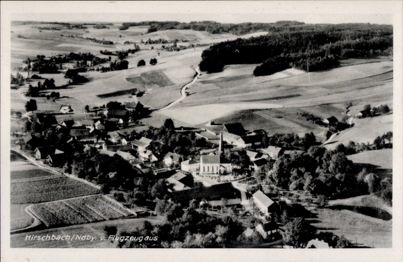 Postcard Hirschbach Lower Bavaria, aerial photograph