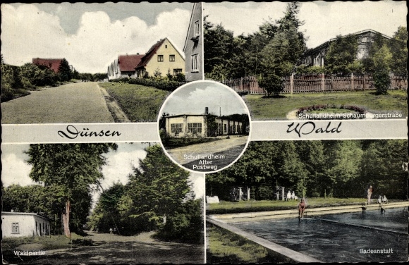 Postcard Dünsen in Oldenburg, forest party, bathing establishment, school camp Alter Postweg