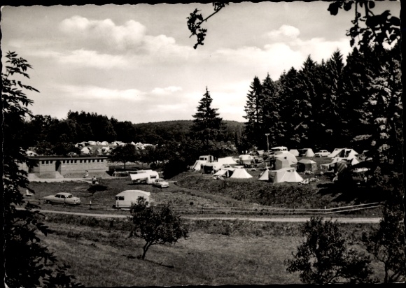 Postcard Grünberg in Hessen, campsite, caravans, tents