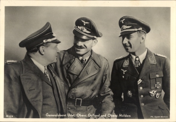 Postcard Knight's Cross Recipients Colonel General Udet, Colonel Galland, Colonel Mölders, Oak Leaves, Luftwaffe