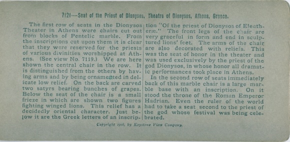 Stereo photo Athens Greece, Seat of the Priest of Dionysus