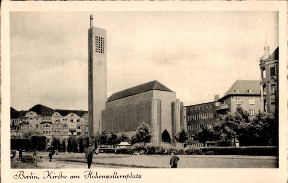 Postcard Berlin Wilmersdorf Schmargendorf, town view, church at Hohenzollernplatz