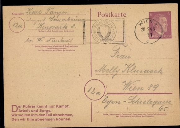 P 314 a "Vienna 1 20.3.45" Ostmark