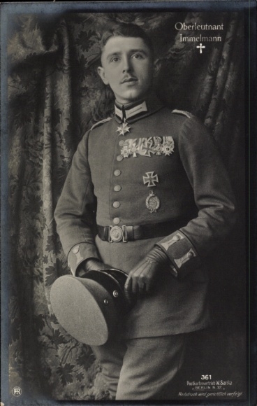 Ak Kampfflieger Oberleutnant Immelmann, RPH, Eisernes Kreuz, Pour le Merite