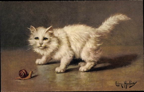 Artist PC Huber, Leon, long-haired white cat and snail