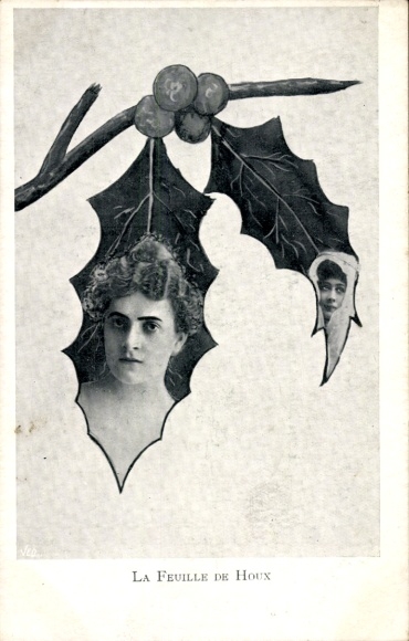 Kunstenaar Ak Sager, Xavier, La Feuille de Houx, hulstblad, portret van een vrouw