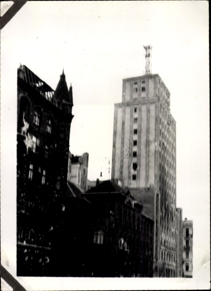 Photo Warszawa Warsaw Poland, high-rise building, war damage, II WW