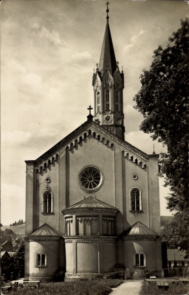 Postcard Eibenstock in the Ore Mountains Saxony, church, exterior view