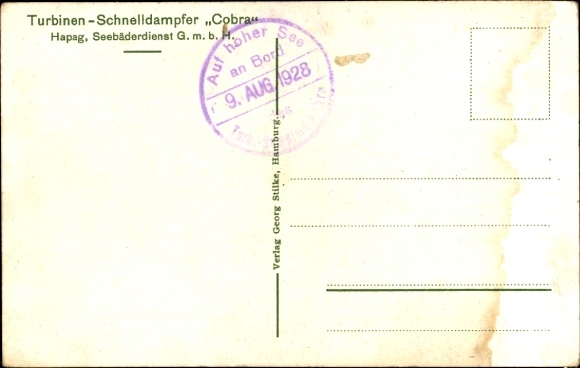 Postcard HAPAG steamer Cobra, seaside resort service