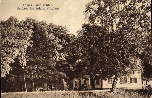 Postcard Potzham Taufkirchen in the Munich district of Upper Bavaria, view of Adam&#39;s paradise garden