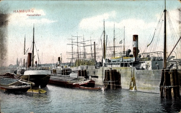 Ak Hamburg Altona, Hafenansicht, Schiffe, Hafenanlage, alte Postkarte