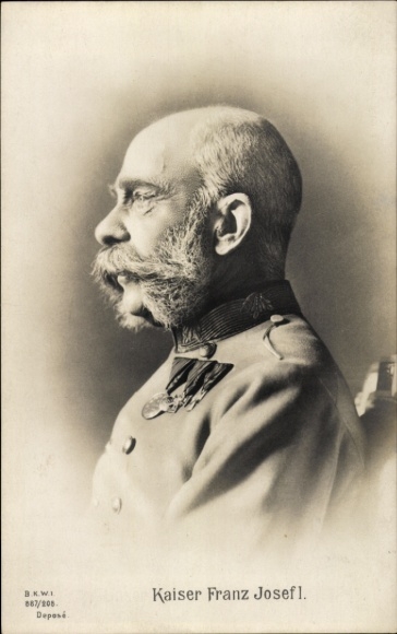 Ak Kaiser Franz Joseph I., Portrait im Profil, Uniform, Orden