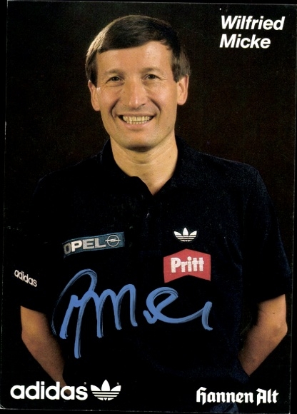 Postcard table tennis, Wilfried Micke, Borussia Düsseldorf, autograph