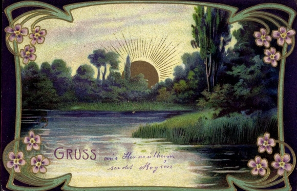 Präge Ak Sonnenaufgang, Blumen, Kitsch