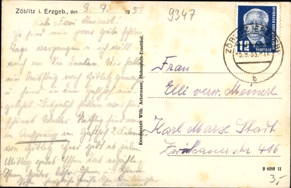 Postcard Zöblitz Marienberg in the Ore Mountains, Gasthof Stadt Wien, concert and ballroom, guest room