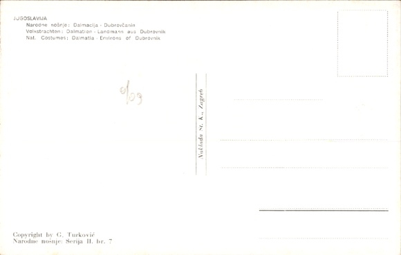 Postcard Landmann from Dubrovnik Croatia, man in Croatian folk costume