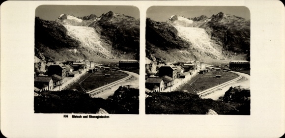 Stereo Photo Gletsch Kt Valais Switzerland, Rhone Glacier