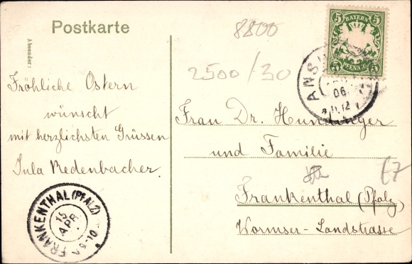 Ansichtkaart Ansbach in Midden-Franken, gedeeltelijk zicht