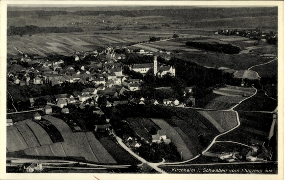 Postcard Kirchheim in Schwaben Allgäu, aerial view of Swabia, rural areas, buildings, fields