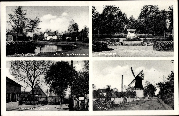 PC Hamburg Eimsbüttel Schnelsen, windmill, village pond, double oak, memorial