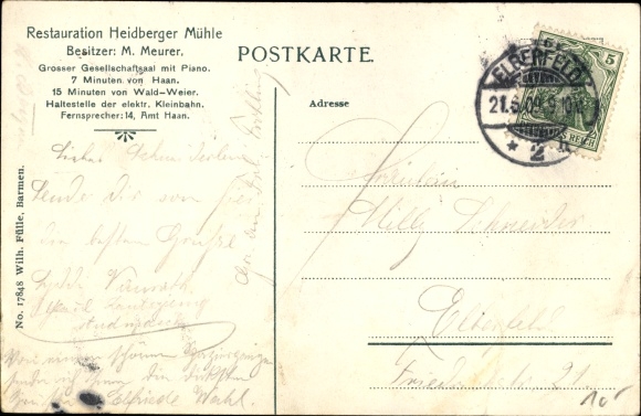 Postcard Haan North Rhine-Westphalia, Restaurant Heidberger Mühle, Ittertal