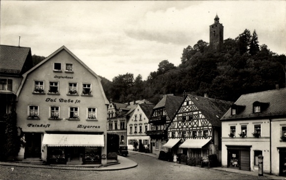 Postcard Bad Berneck in the Fichtelgebirge Upper Franconia, market square, view to the Schlossberg, guest house