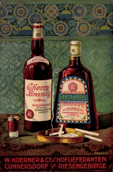 Artist Postcard Advertising, Alcohol, Cherry Brandy, Sardanapal