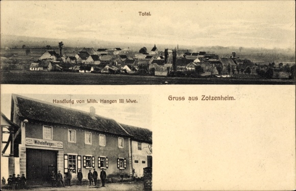 Ak Zotzenheim in Rheinhessen, totaaloverzicht van de plaats, actie van Wilh. Hangen