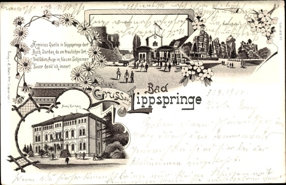Chromo-Litho Bad Lippspringe in the district of Paderborn, Kurhaus, drinking hall, Externsteine