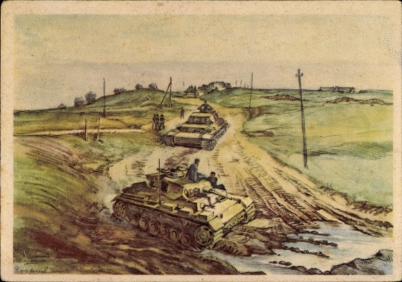 Artist Postcard Hensel, German Wehrmacht, Rolling Panzer III